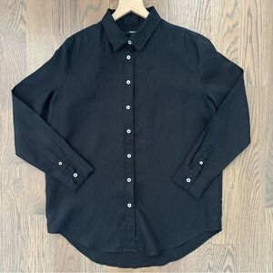 Quince Women's 100% European Linen Long Sleeve Shirt in Black Size Medium